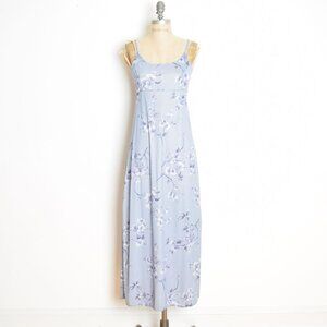 vintage 90s slip dress floral print empire grunge waist long maxi sundress XS S
